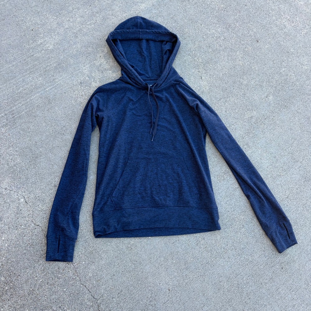 Outdoor Voices CloudKnit Hoodie Navy Blue Heathered Pullover Small Thumbholes